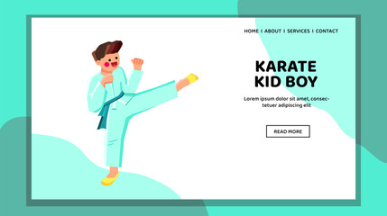 sport karate kid boy vector. attack belt, arts taekwondo, child martial sport karate kid boy web flat cartoon illustration