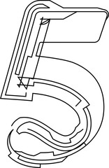 Architectural project font, technical draw style alphabet. Geometrical typography. Wireframe Number 5