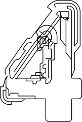 Architectural project font, technical draw style alphabet. Geometrical typography. Wireframe Number 4