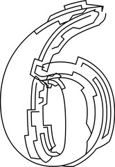 Architectural project font, technical draw style alphabet. Geometrical typography. Wireframe Number 6