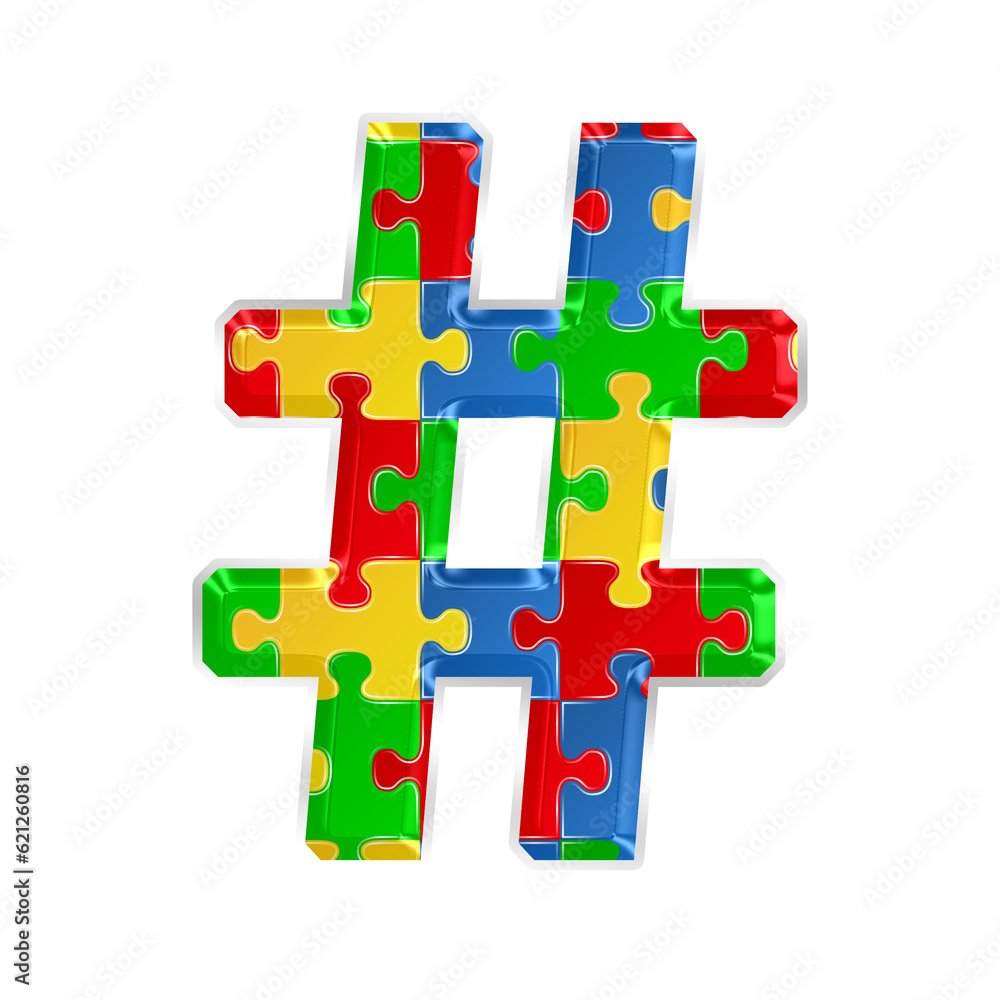 Poster colorful puzzle hashtag symbol isolated on transparent background. this is a part of a set which als