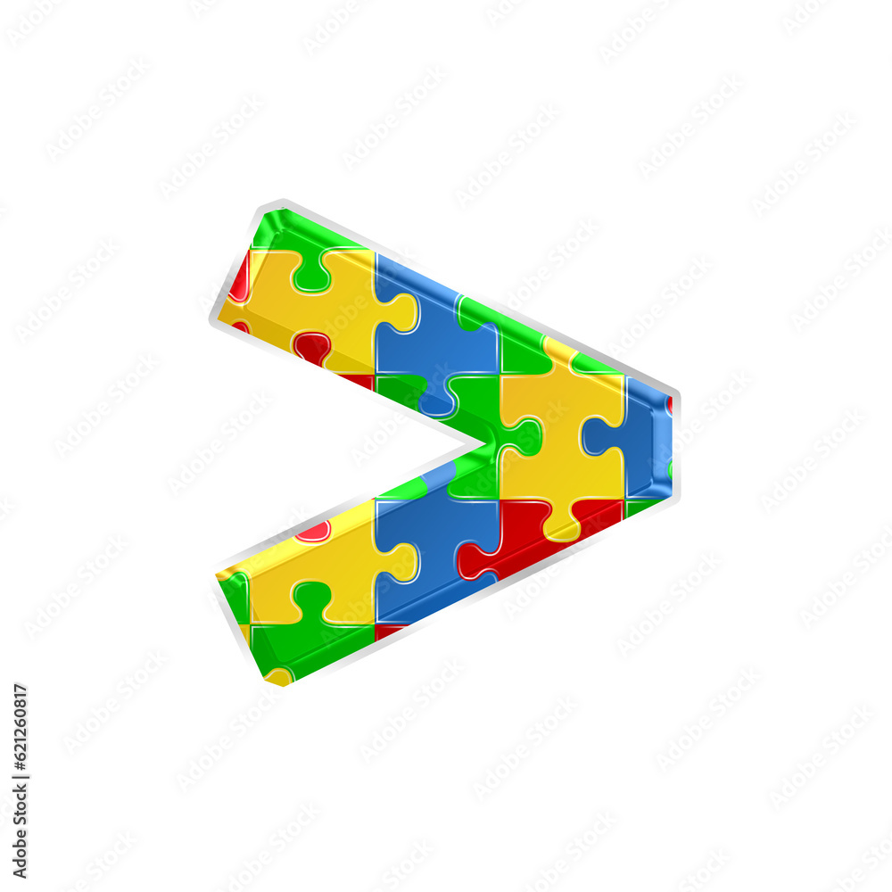 Fototapete colorful puzzle greater than symbol isolated on transparent background. this is a part of a set whic