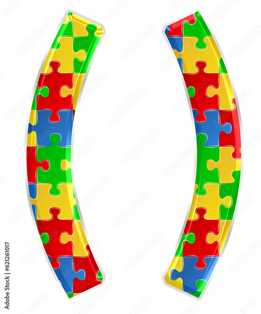 Fototapete colorful puzzle parentheses brackets symbol isolated on transparent background. this is a part of a 