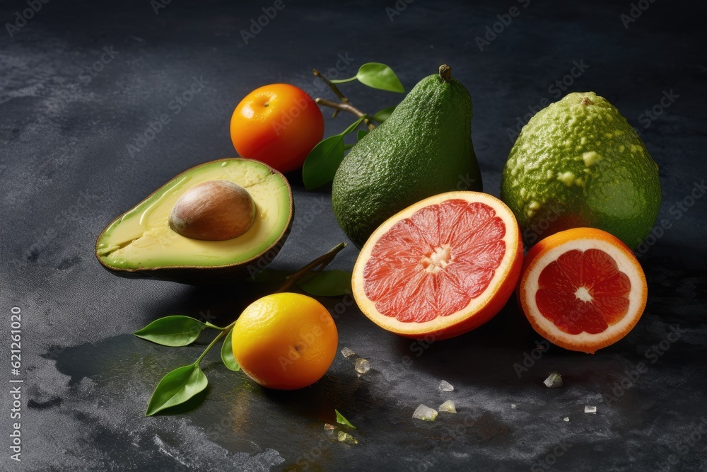 Canvas Prints ssorted fruits arranged on a wooden table. Generative AI