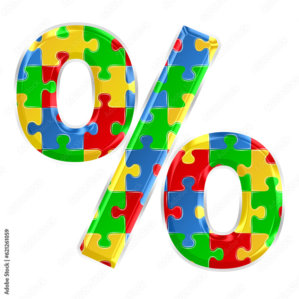 Fototapete colorful puzzle percent symbol isolated on transparent background. this is a part of a set which als