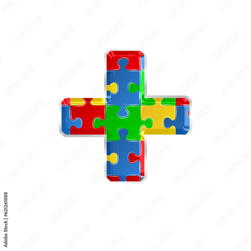 Fototapete colorful puzzle plus sign symbol isolated on transparent background. this is a part of a set which a