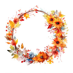 Obraz premium wreath of autumn leaves watercolor illustration on a white background