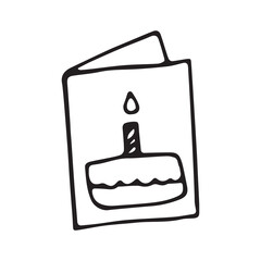 gift. invitation. letter. to send. receive. a gift for a holiday. joy. happiness. fun. greeting card. postcard. EPS 10. on a white background. black color. doodle. actual. current style.