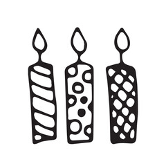 candles. fire. light. ray. object. drawing. doodle. black lines. on a white background. vector