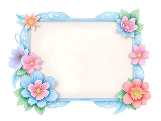 Watercolor Flower and rectangle frame 3D style on transparent background,generative ai