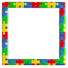 Colorful puzzle square rectangle frame isolated on transparent background. This is a part of a set which also includes letters, numbers, symbols, and shapes.