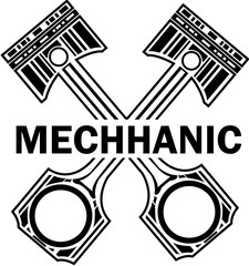 Vintage logo mechanic monochrome motorcycle label with hand holding engine piston in circle isolated vector illustration Free Vector