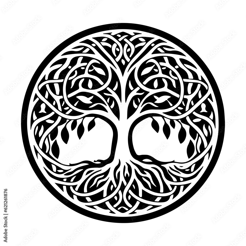 Wall mural yggdrasil tree, vector isolated on white background, tree of life, tree vector, ancient mystical tre