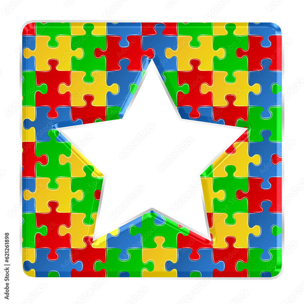Fototapete colorful puzzle star in square badge isolated on transparent background. this is a part of a set whi