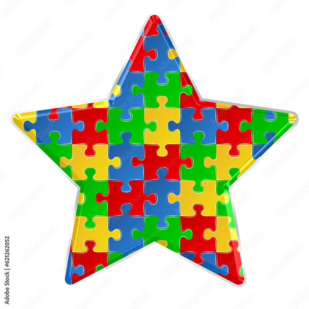 Poster colorful puzzle star shape isolated on transparent background. this is a part of a set which also in