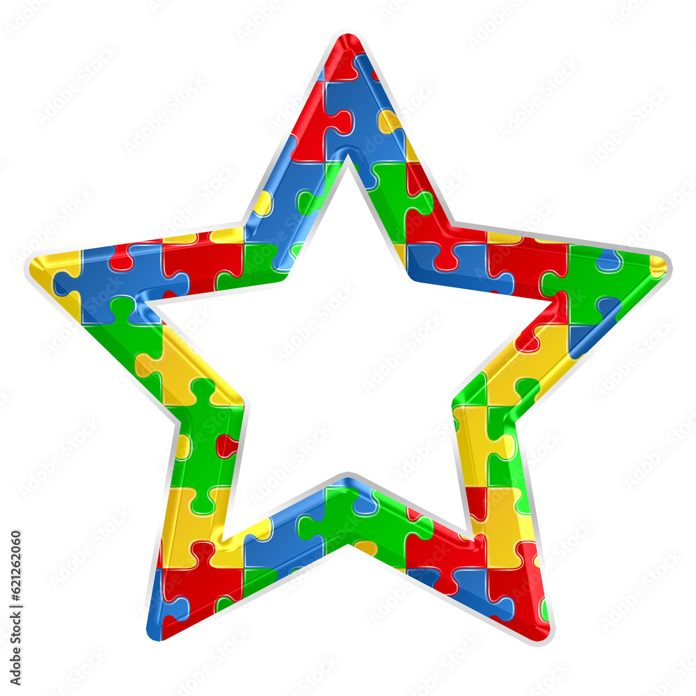Fototapete colorful puzzle star frame isolated on transparent background. this is a part of a set which also in