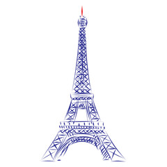 Continuous line drawing of Eiffel Tower, Paris, France. Hand drawn, vector illustration