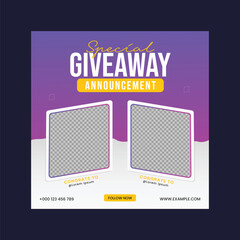 Giveaway social media post vector template