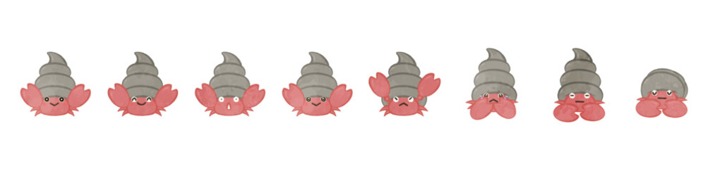 Cute hermit crab illustration set