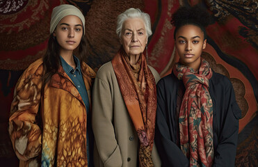 Fototapeta premium Generative AI illustration of beautiful multi racial and multi cultural women of different ages and styles