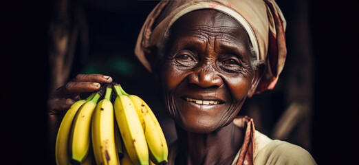Experienced African Farmer Tending to Greenhouse Banana Crop. Generative AI