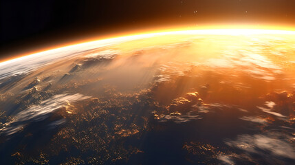 Fototapeta na wymiar Sunrise over planet Earth, view from space. Concept on the theme of ecology, environment, Earth Day
