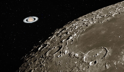 Saturn appears 1.2 billion km behind the Moon 