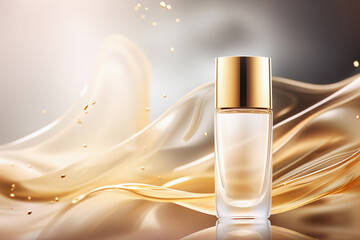 Skin care product and white bottles on luxury style background.