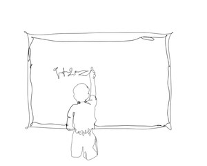 line art, a child is writing with chalk on the blackboard © Riza faryunanda