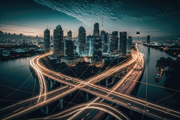 Fototapeta premium vibrant cityscape at night as seen from above. Generative AI