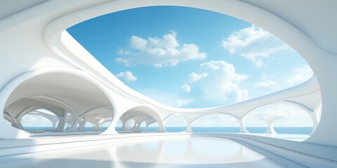 Abstract architecture background, futuristic white arched interior 3d render