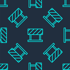 Green line Road barrier icon isolated seamless pattern on blue background. Symbol of restricted area which are in under construction processes. Repair works. Vector