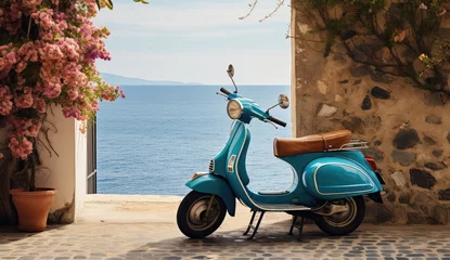  blue scooter parked a wall summer background  © Bear Boy 