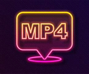 Glowing neon line MP4 file document. Download mp4 button icon isolated on black background. MP4 file symbol. Vector
