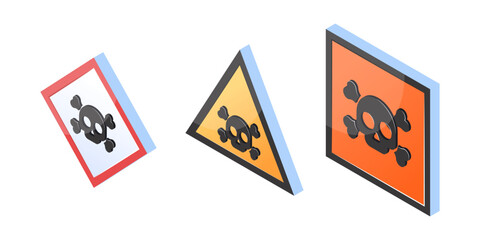 Poison isometric hazard symbols in flat style
