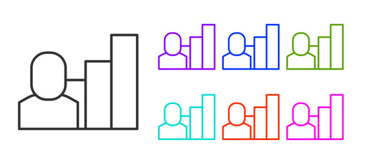 Black line Productive human icon isolated on white background. Idea work, success, productivity, vision and efficiency concept. Set icons colorful. Vector