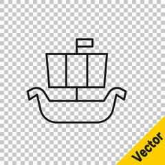 Black line Ancient viking scandinavian drakkar icon isolated on transparent background. Viking transport ship. Vector
