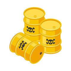 Isometric barrels with toxic waste, vector icon