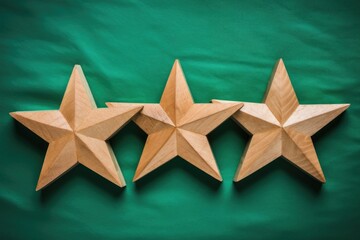 three wooden stars on a green background. Generative AI