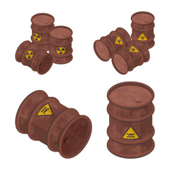 Isometric barrel with chemical waste, vector icons