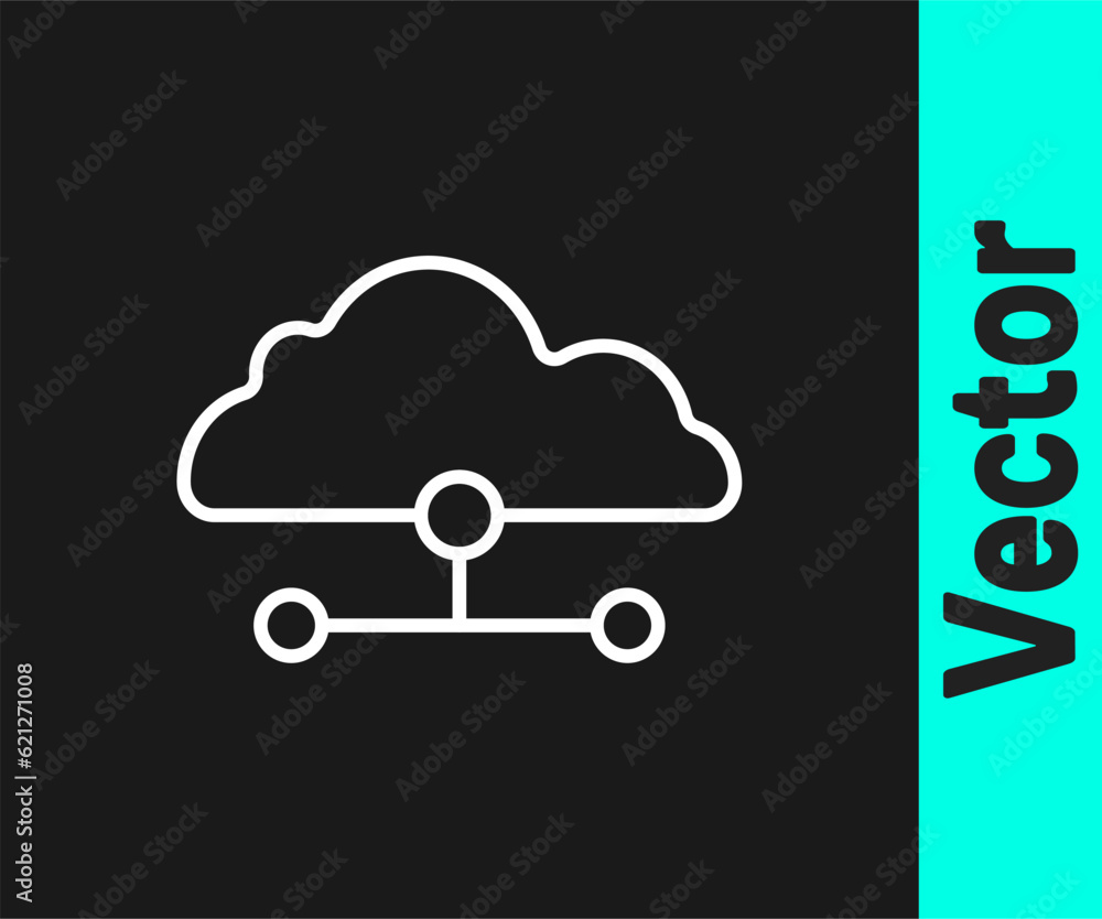 Poster white line network cloud connection icon isolated on black background. social technology. cloud comp