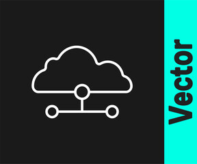 White line Network cloud connection icon isolated on black background. Social technology. Cloud computing concept. Vector