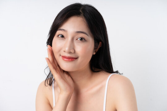 beautiful asian woman portrait on white background