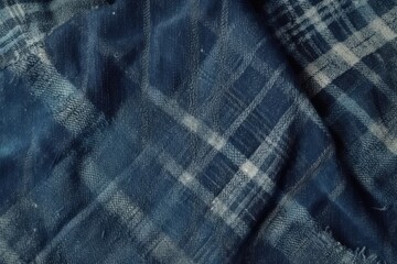 close-up view of a blue plaid fabric for design and fashion projects. Generative AI