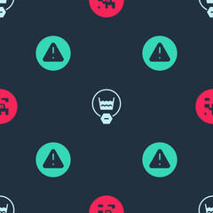 Set QR code, Delicate wash and Exclamation mark in triangle on seamless pattern. Vector