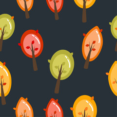 Autumn seamless pattern with vector cartoon trees