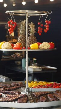 street food: Rotating grill table in street cafe