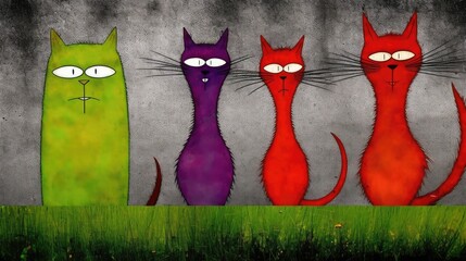 Whimsical cat Family Portrait art happy painting