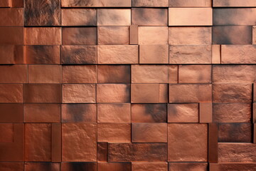 Copper mosaic blocks wall background, bronze metallic cubes pattern, modern shiny metal backdrop, wallpaper. Created with generative Ai