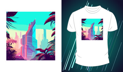 Vector futuristic graphic t-shirt design, with landscape